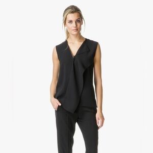 Vince Black Drape Sleeveless Laser Cut Zip Blouse